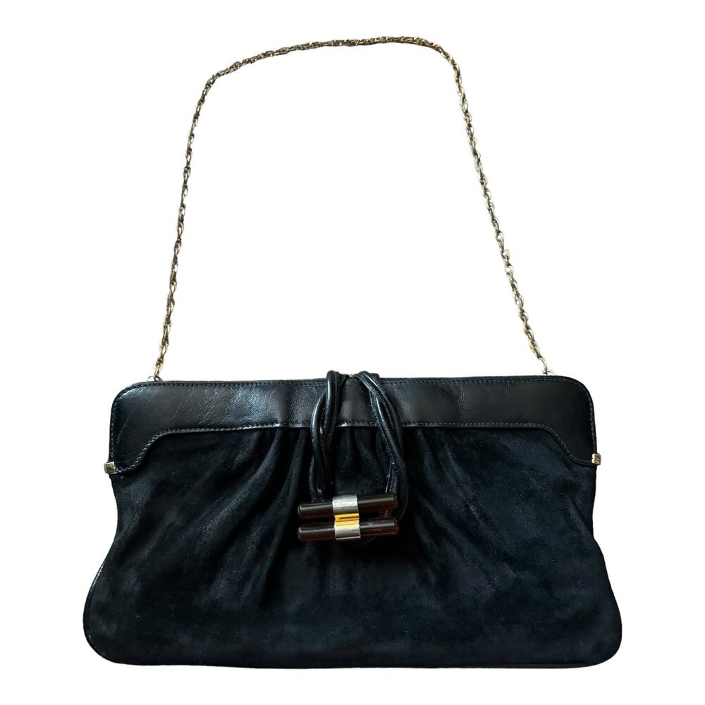 1960s Bloomingdale’s Black Suede Leather Clutch Bag